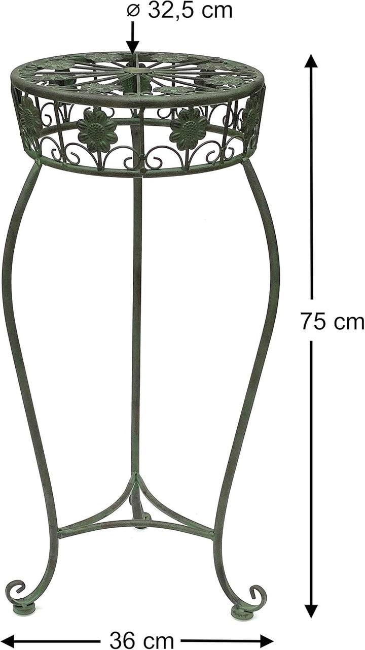 DanDiBo Blumenhocker Metall Grün Rund 75 cm Blumenständer 96008 L Blumensäule Antik Pflanzenständer