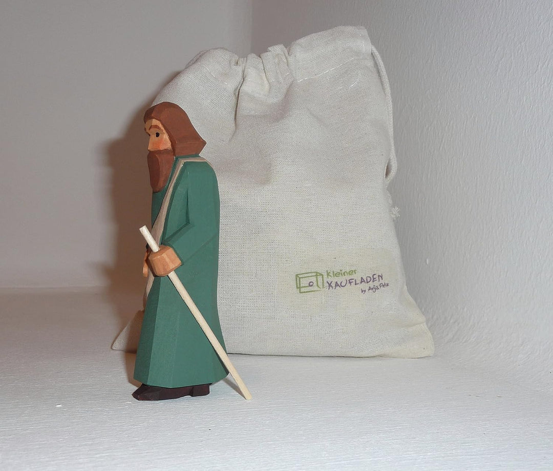 Pilger stehend mit Baumwollbeutel Krippenfigur