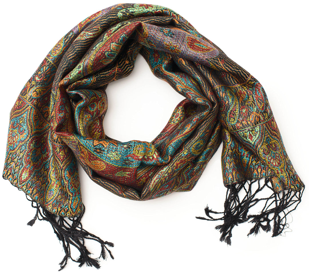 ufash Pashmina 100% Seidenschal aus Indien für Damen &amp; Herren, Paisley Muster, 160 x 35 cm - Schal a