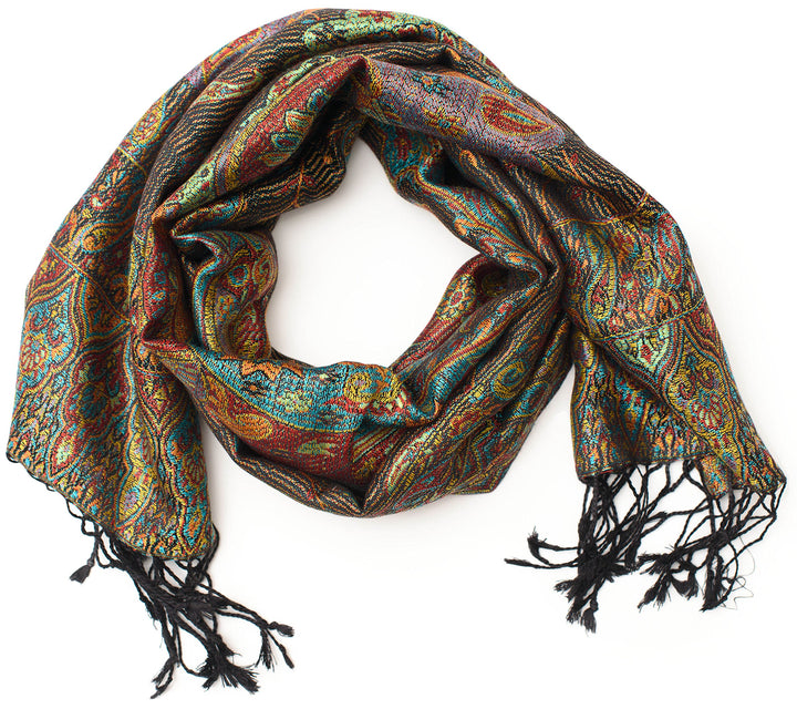 ufash Pashmina 100% Seidenschal aus Indien für Damen &amp; Herren, Paisley Muster, 160 x 35 cm - Schal a
