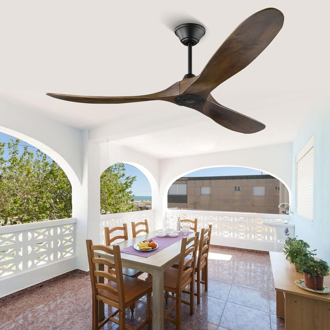 Deckenventilator ohne Beleuchtung mit Fernbedienung, 152cm Holz Retro Deckenventilator, Reversibler