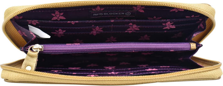 Anuschka RFID Reise-Börse mit Handschlaufe - Wanderlust Kollektion - Nylonstoff mit Leder Trim und K