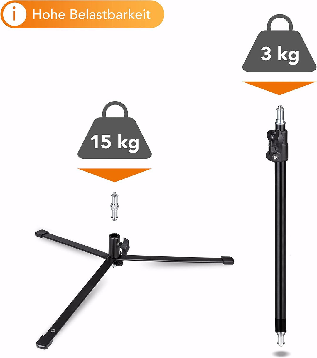 Walimex pro Boden-Lampenstativ mit extra Mittelsäule für Lampen, Kameras, Blitze I 12-90cm Höhe stuf