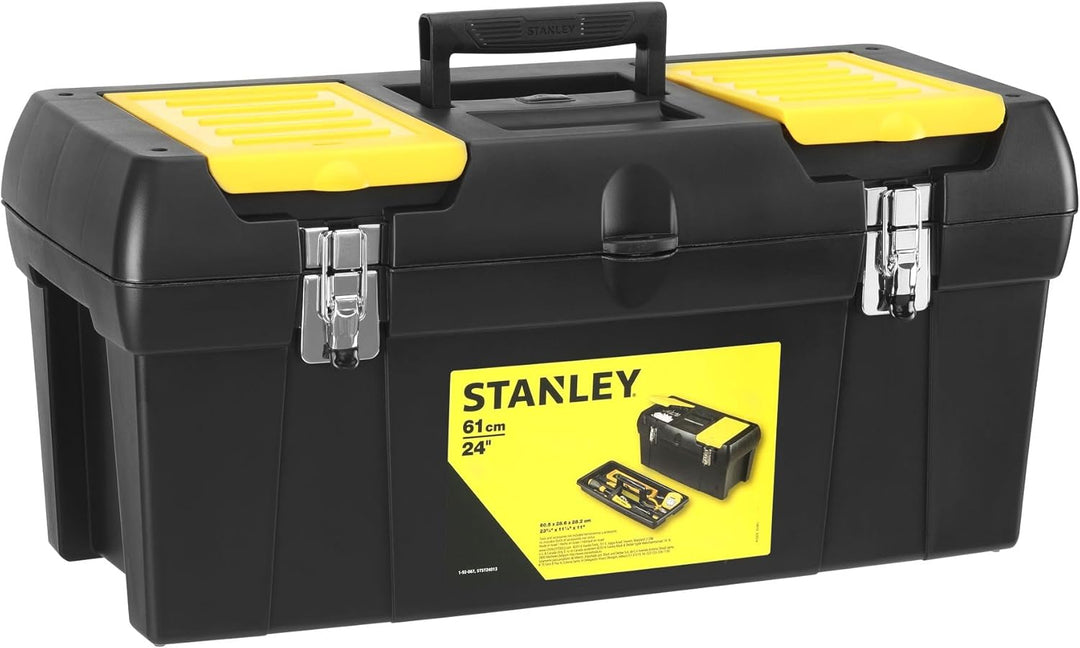Stanley Werkzeugbox Millenium (24 Zoll, mit herausnehmbarer Ablage, 2 Organizern, Metallschliessen,