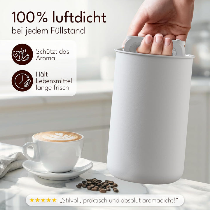 Kaffeedose luftdicht für 1 kg Kaffeebohnen mit Vakuumdeckel (Behälter für Kaffee, Tee, Edelstahl Dos