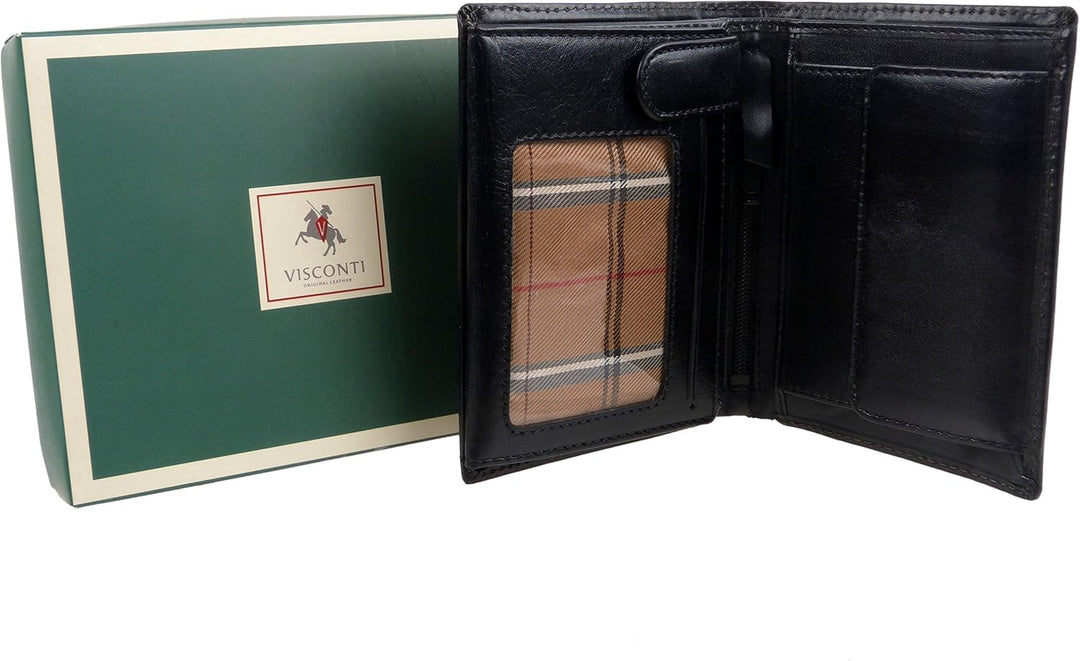 Herren LUXURIÖSE LEDER GELDBÖRSE Von VISCONTI Monza Kollektion In Italienisch Schwarz - Geschenkverp