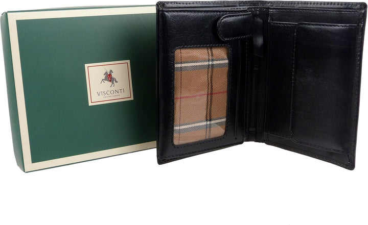 Herren LUXURIÖSE LEDER GELDBÖRSE Von VISCONTI Monza Kollektion In Italienisch Schwarz - Geschenkverp