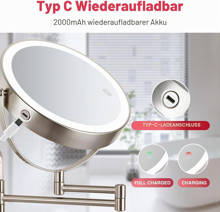 Wandmontierter Make-up-Spiegel, 1x/20x Vergrösserungsspiegel mit 8,5" Doppelseitig, Eitelkeit Make-u