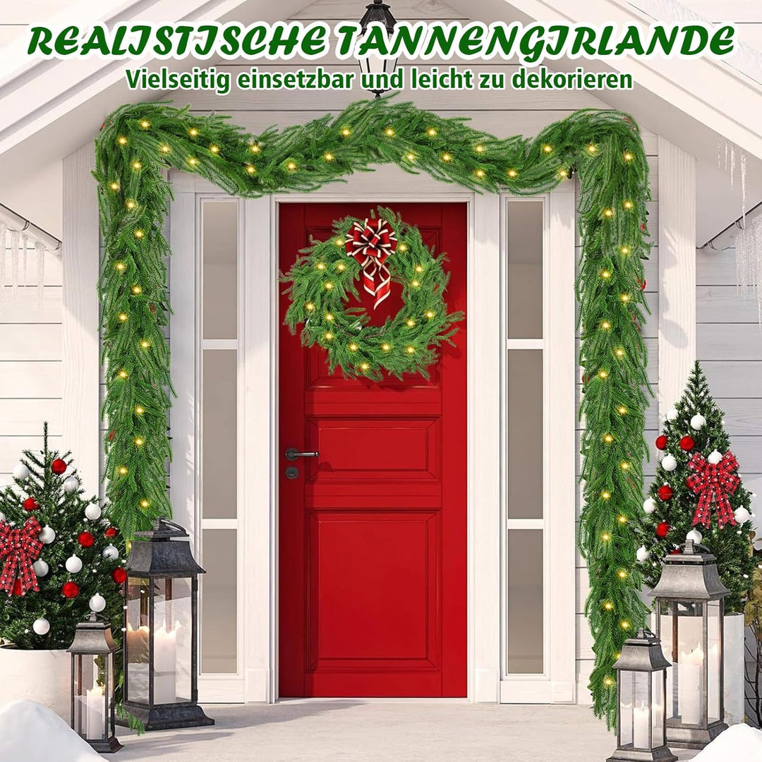 Weihnachtsgirlande mit Beleuchtung 2.7m 30 Warmweiss LEDs - Tannengirlande Premium Weihnachtsdeko fü