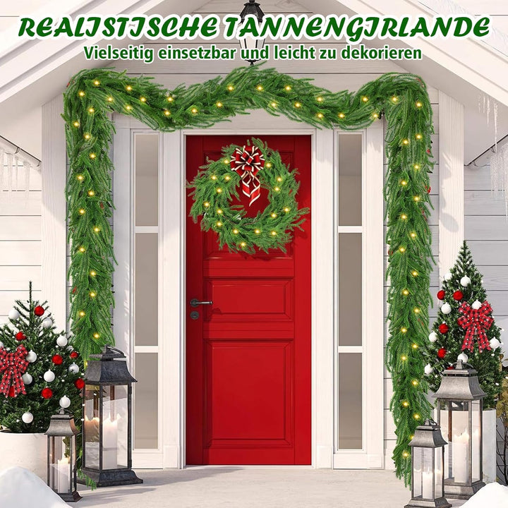 Weihnachtsgirlande mit Beleuchtung 2.7m 30 Warmweiss LEDs - Tannengirlande Premium Weihnachtsdeko fü