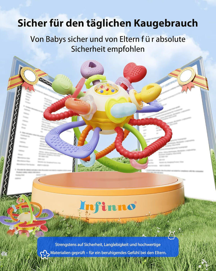 Infinno Baby Greifball & Rassel,BPA-freies Silikon Beissring-Spielzeug für 0-12 Monate, Multifunktio