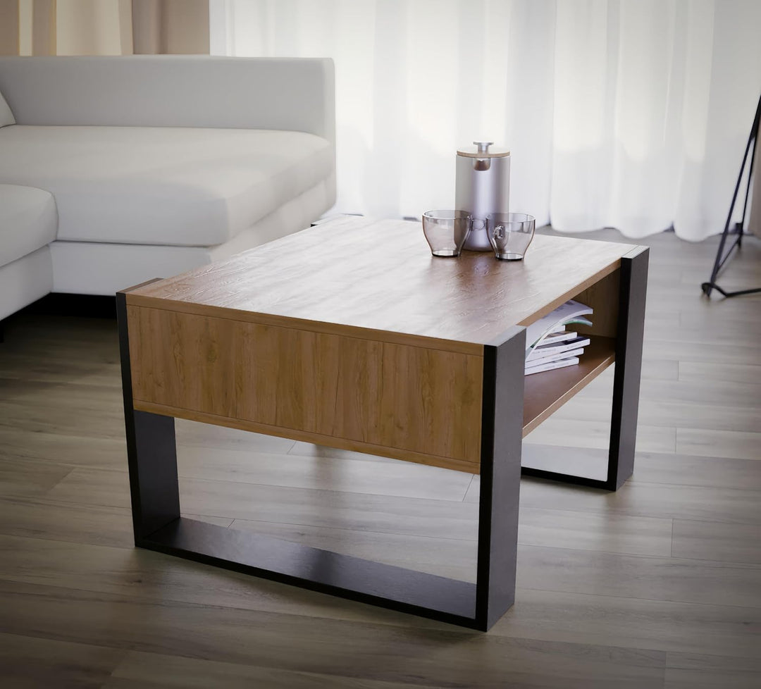 defiPad® Couchtisch mit Stauraum | Modern Wohnzimmertisch Eiche | 65CM Breite Kaffeetisch | Massiv u