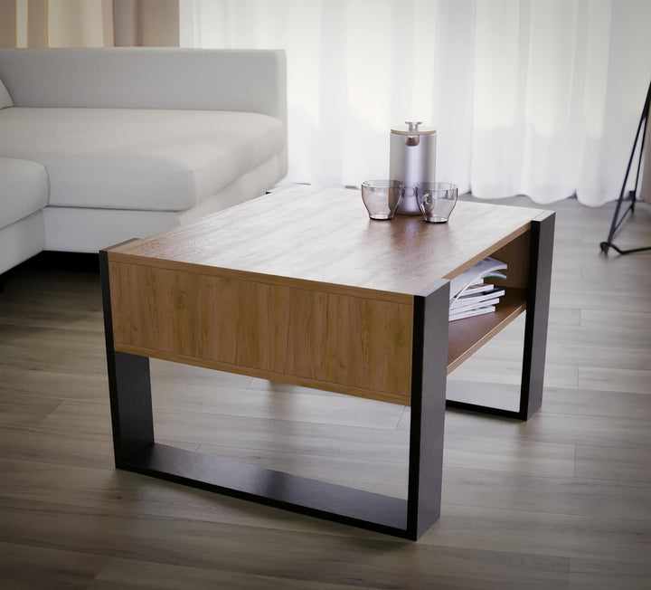 defiPad® Couchtisch mit Stauraum | Modern Wohnzimmertisch Eiche | 65CM Breite Kaffeetisch | Massiv u