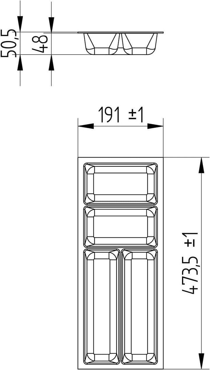 ORGA-BOX 3 Besteckeinsatz Tiefe: 473 x Breite: 191 mm anthrazit mit Canvas Struktur für 30er Schubla
