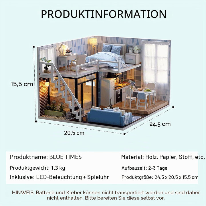 CUTEROOM DIY Miniatur Puppenhaus mit Möbeln,DIY hölzernes Schaalmodel-Kit mit Musik-Bewegung und LED