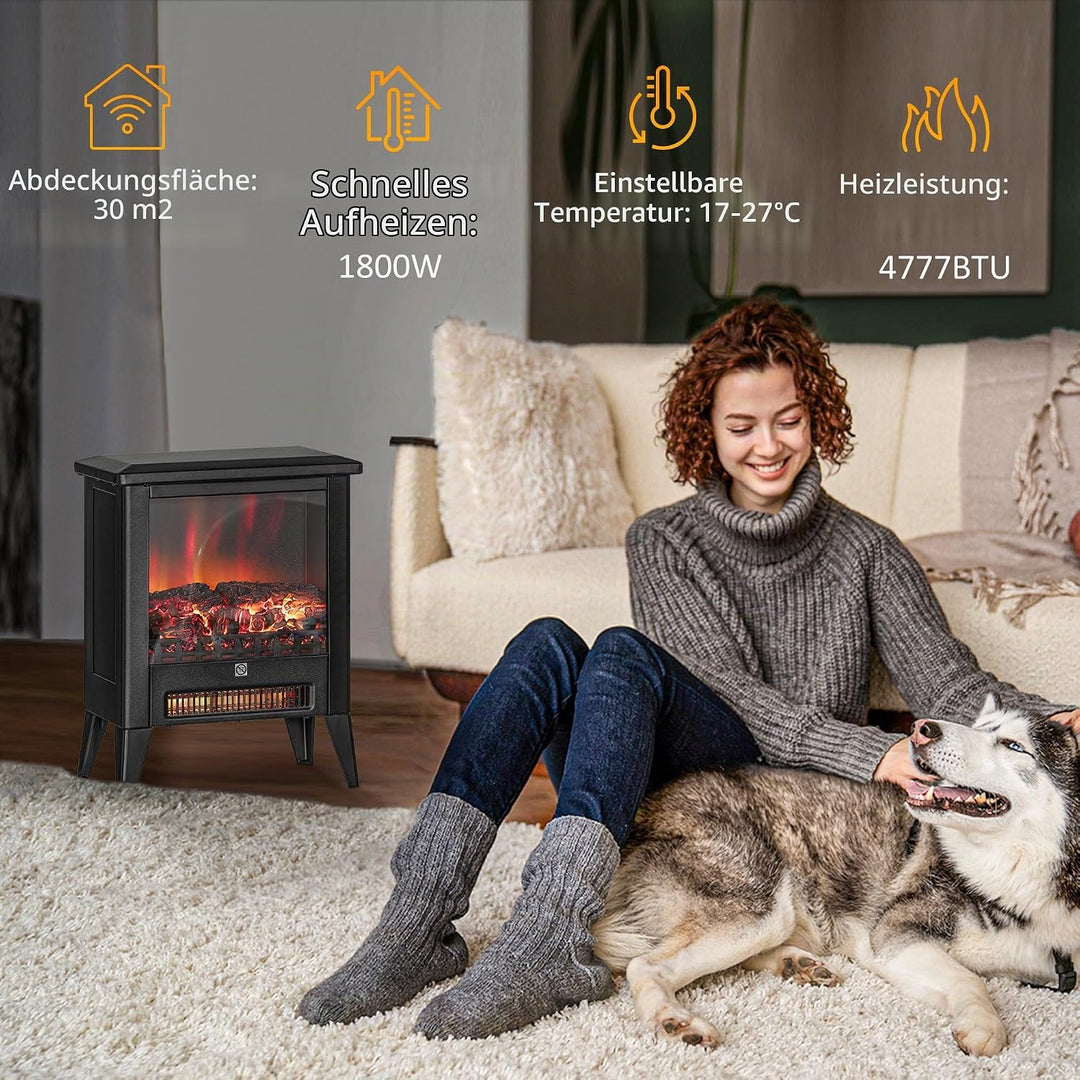 HOMCOM Elektrokamin Elektrischer Kamin mit Heizung, LED-Flammeneffekt, 1800 W Standkamin mit niedrig