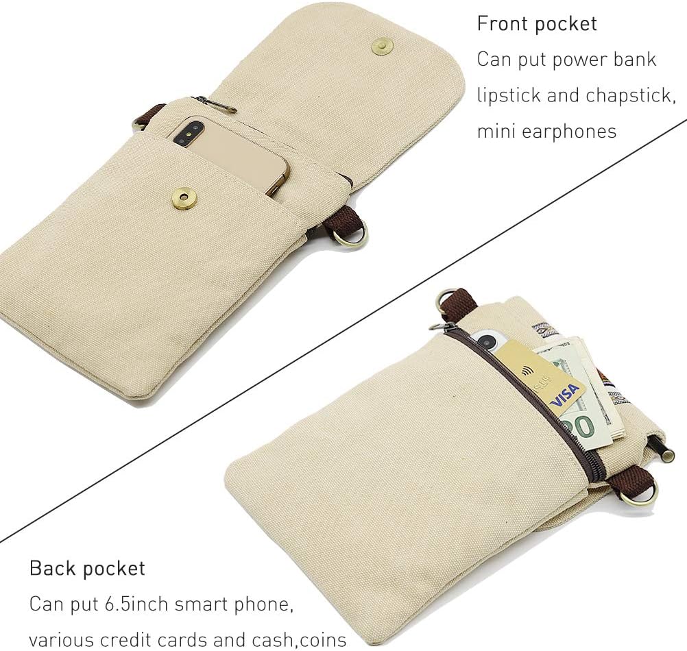 Vintage Embroidered Canvas Small Flip Crossbody Bag Cell Phone Pouch for Women Wristlet Wallet Bag C