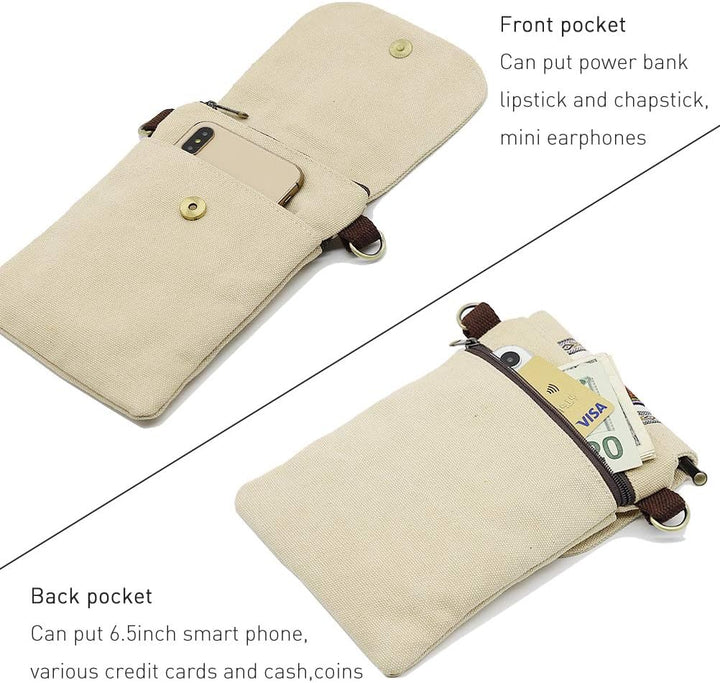 Vintage Embroidered Canvas Small Flip Crossbody Bag Cell Phone Pouch for Women Wristlet Wallet Bag C