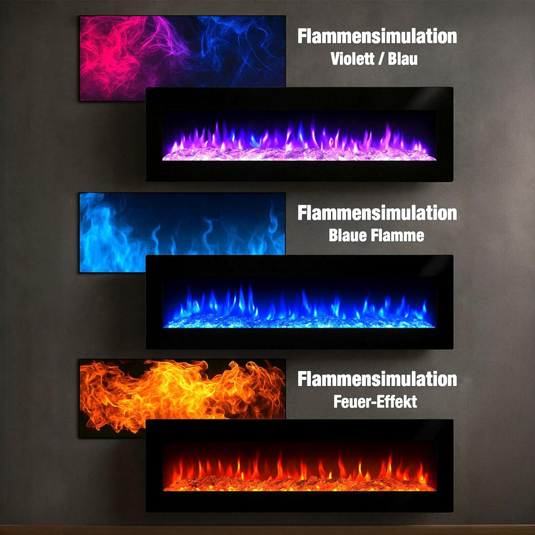 Elektrokamin Wandkamin Luna 180cm mit LED Flammensimulation - Farbwechsel - inkl. Fernbedienung, Tim