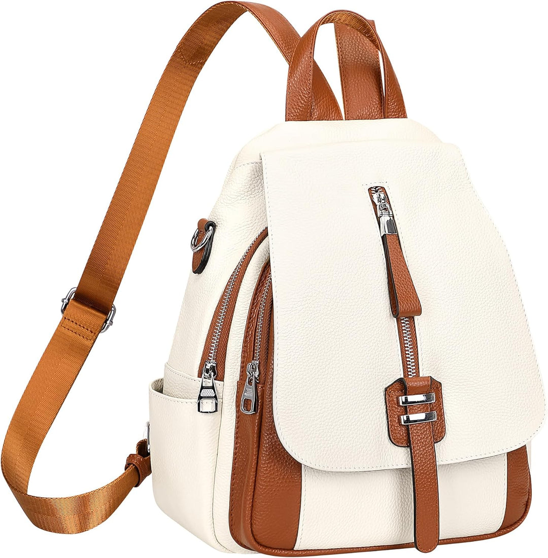 ALTOSY Weiches Echtes Leder Rucksack Tasche Damen Convertible Rucksäcke Umhängetasche (S85 Beige/Bra