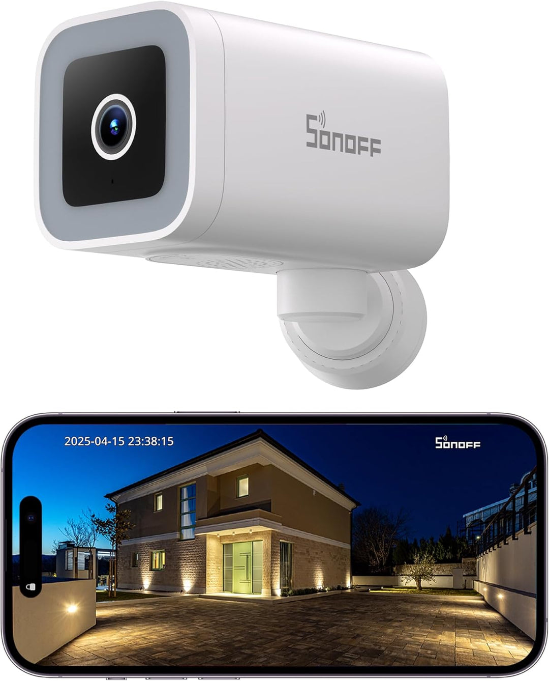 SONOFF CAM-B1P Outdoor-Überwachungskamera, 2K HD & Farbnachtsicht, 180° Panoramaansicht, KI-Menschen