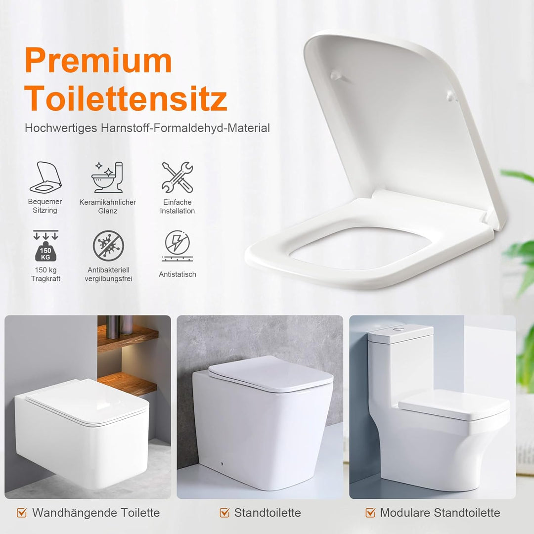 GRIFEMA WC Sitz Quadratisch - Urea-Duroplast, Antibakteriell & Vergilbungsfrei - Keramik-ähnlicher H