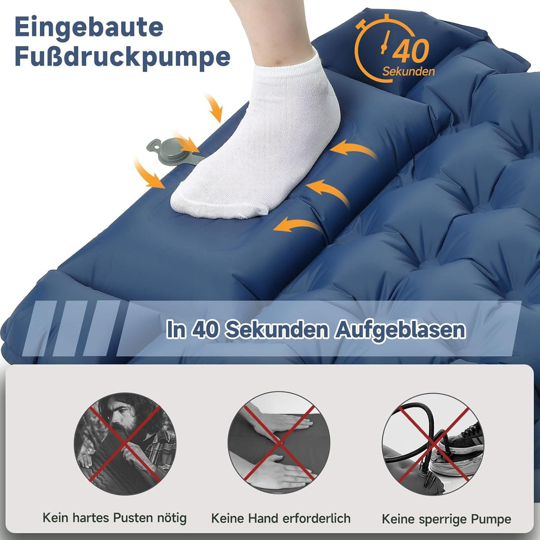 HAUSPROFI Isomatte Camping, Ultraleicht Camping Luftmatratze mit Fusspumpe & Kissen, Aufblasbare Mat