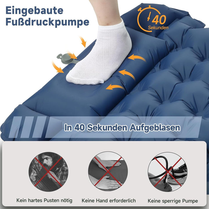 HAUSPROFI Isomatte Camping, Ultraleicht Camping Luftmatratze mit Fusspumpe & Kissen, Aufblasbare Mat