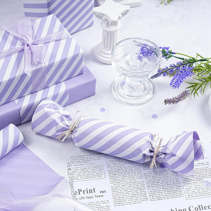 WRAPAHOLIC 76,2 cm wendbares lila Geschenkpapier – Jumbo-Rolle lila und gestreiftes Design für Gebur