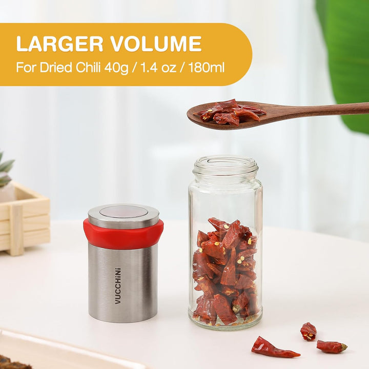 Vucchini Chilimühle ‌Nur für getrocknete Chilis | Edelstahl &amp; Glas,Chilischneider für grobe Gewürze