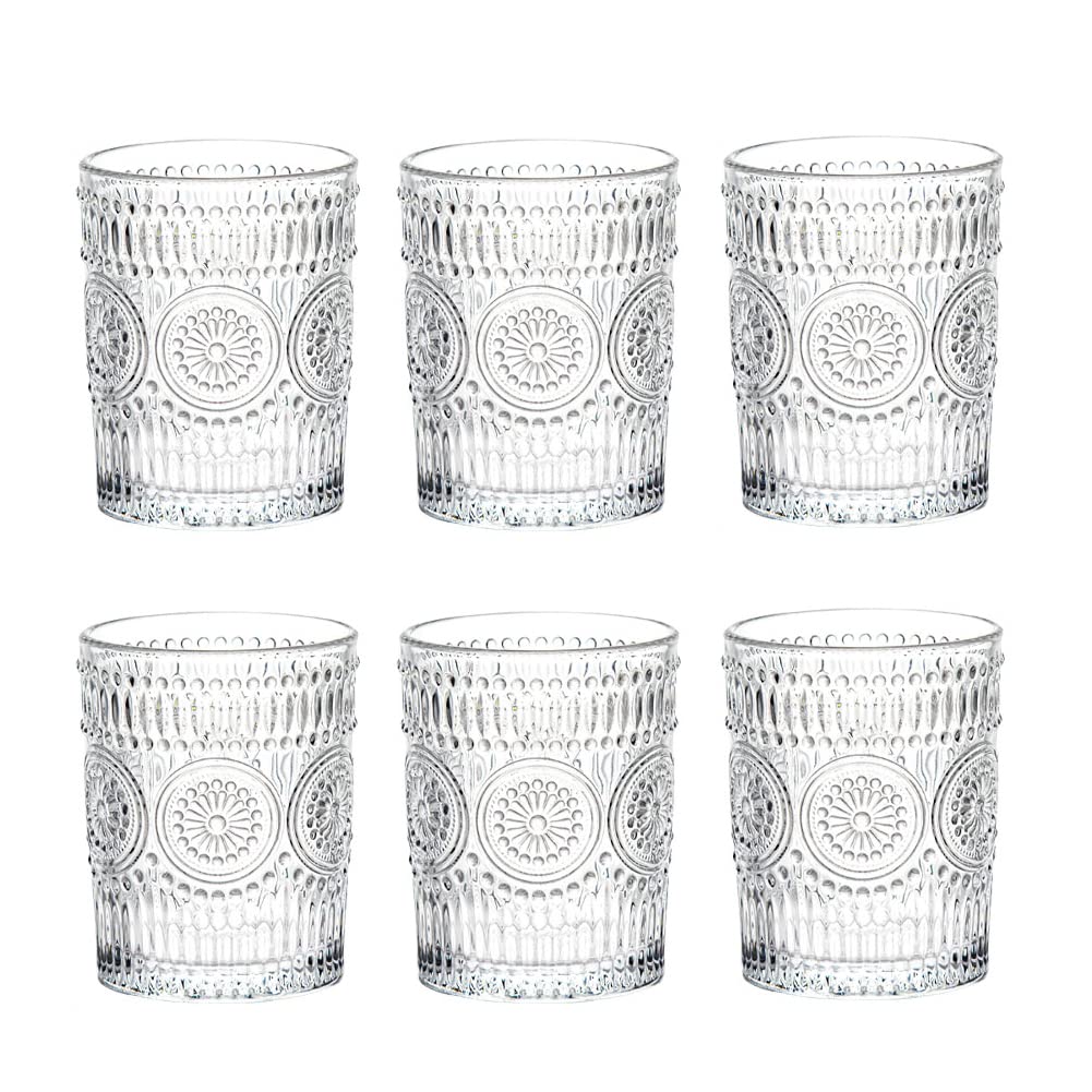 LOYUYU Set von 6, Romantische Wassergläser, 250ml Premium Trinkgläser Tumbler, Vintage Gläser Set fü
