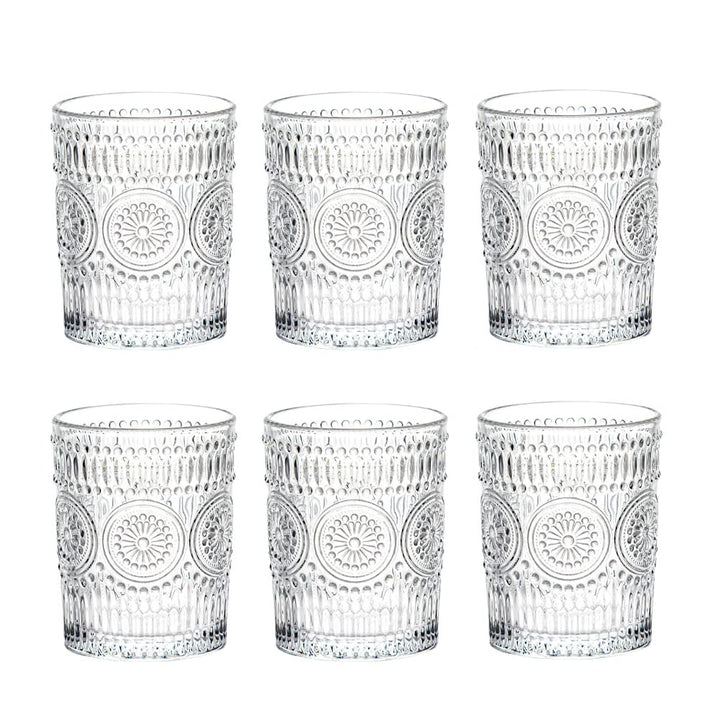 LOYUYU Set von 6, Romantische Wassergläser, 250ml Premium Trinkgläser Tumbler, Vintage Gläser Set fü