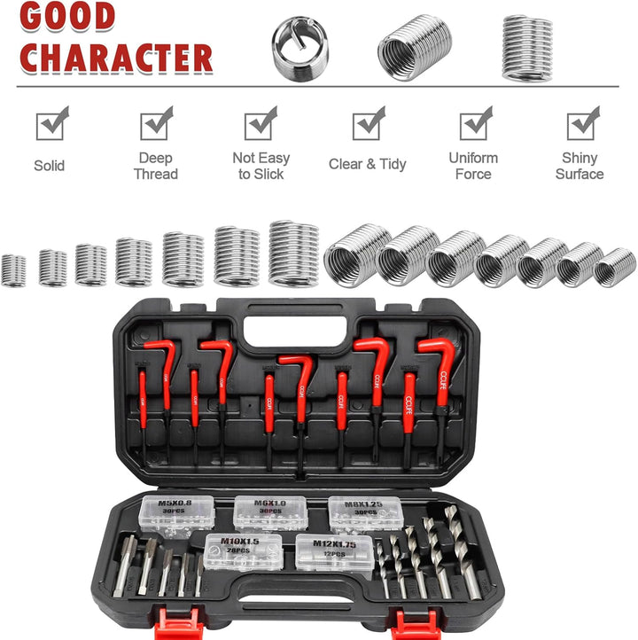 CCLIFE Gewindereparatursatz 150tlg HSS Helicoil Set mit M5 M6 M8 M10 M13 Gewinde Reparatursatz Werkz