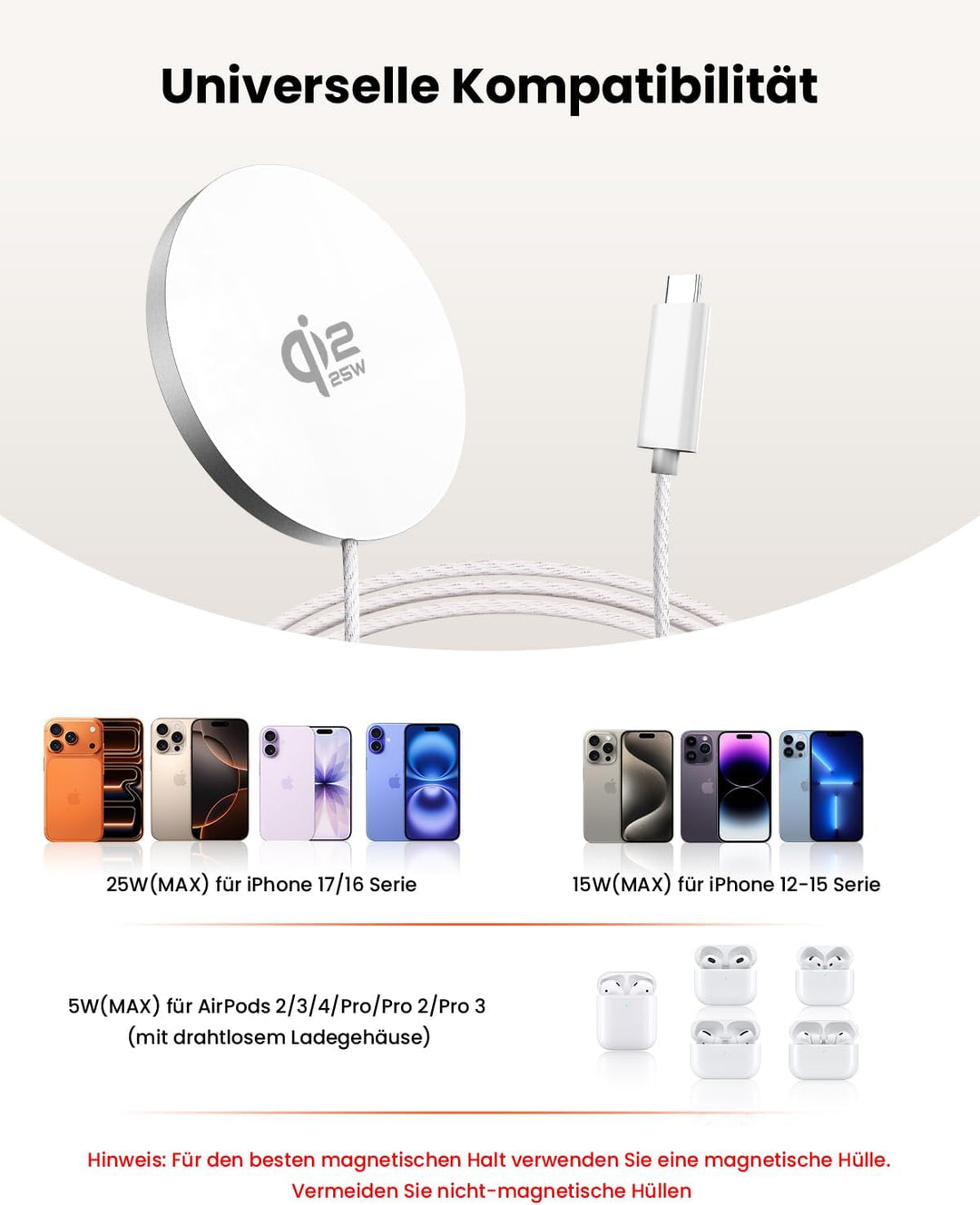 GEEKERA Qi2.2 25W magnetisches Schnellladegerät: Ultradünnes Flaches Wireless Charger für Apple MagS
