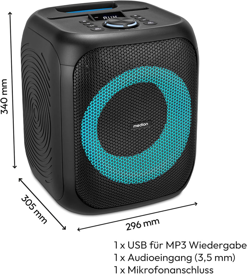 MEDION S61991 Partylautsprecher mit Bluetooth (Partysoundsystem inklusive Mikrofon, Party Box, tragb