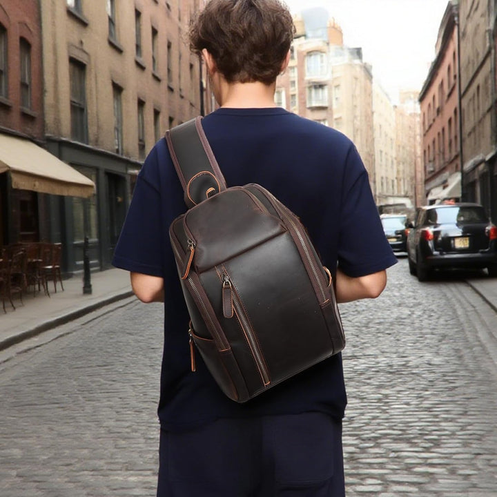 TIDING Herren Taschen Sling Bag Crossbody Leder Schultertasche Rucksack Umhängetaschen Herren für Re