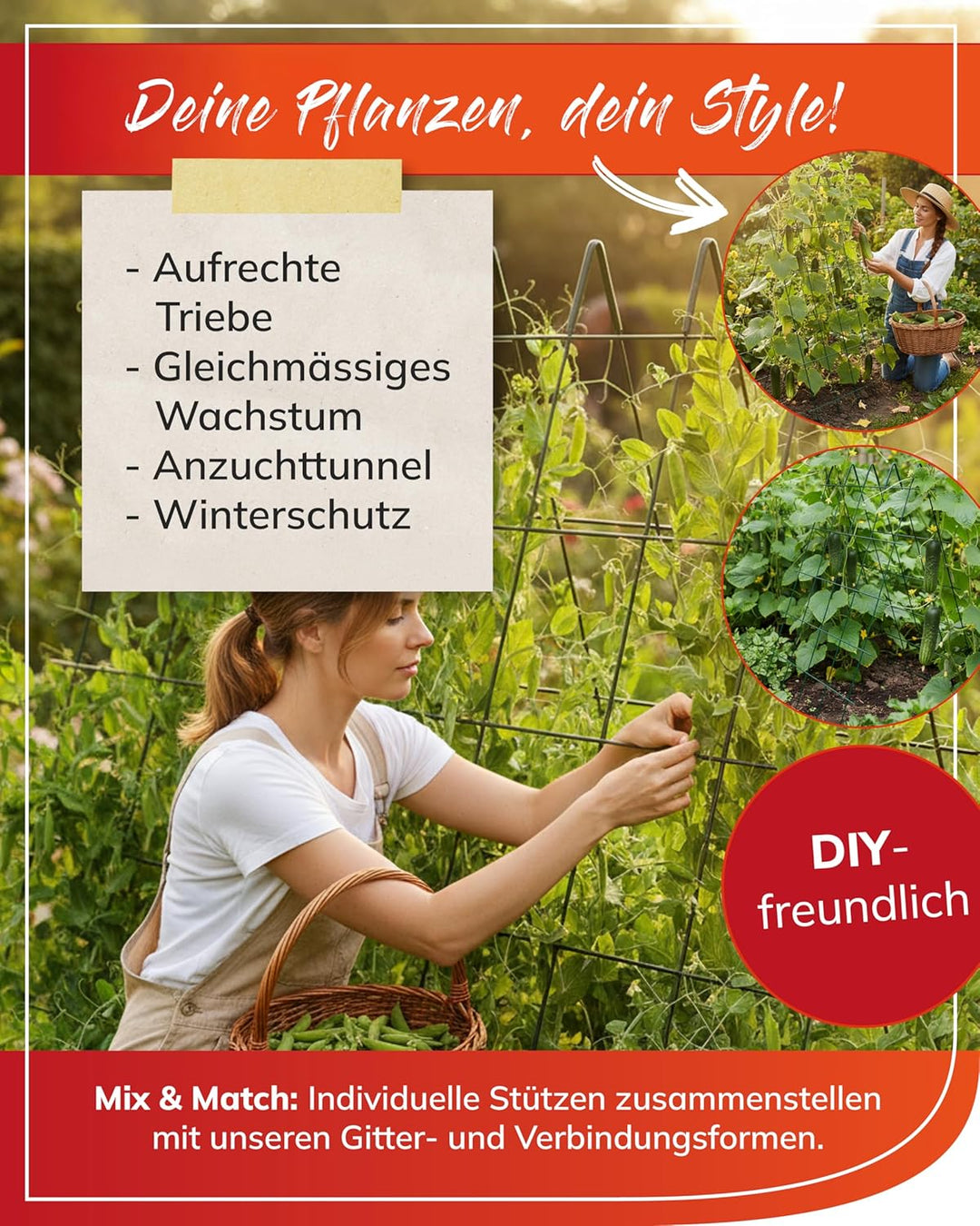 bellissa – Rankgitter-Verbinder Andybell 45° 6er-Set 11x1x11cm – Plastikfreie Verbindungsstücke für