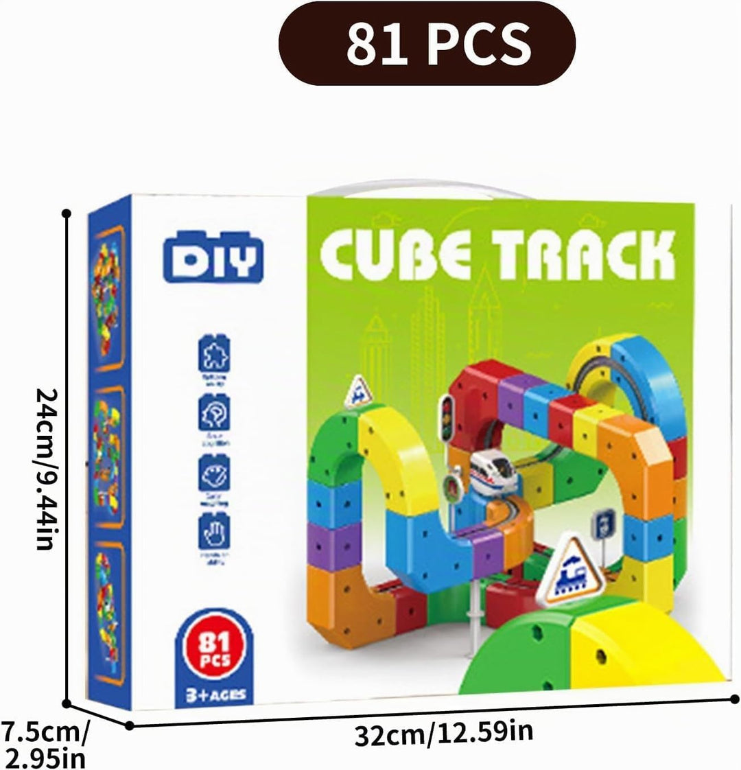 81 stück Clickrail Electric Train Set Flexible Rennstrecke, DIY Cube Track Block Zug mit Schwerkraft