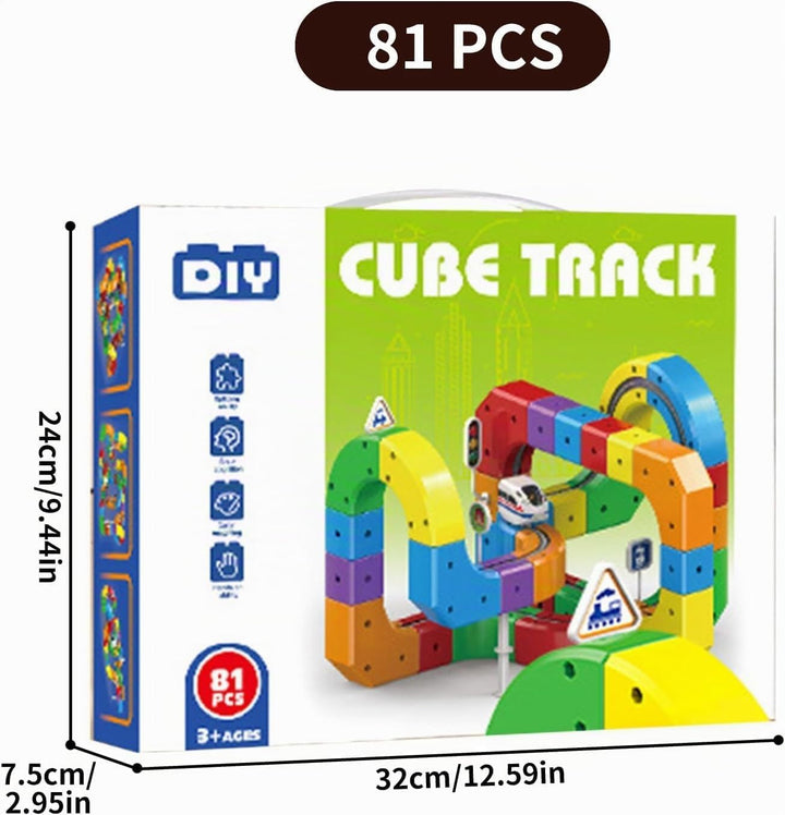 81 stück Clickrail Electric Train Set Flexible Rennstrecke, DIY Cube Track Block Zug mit Schwerkraft