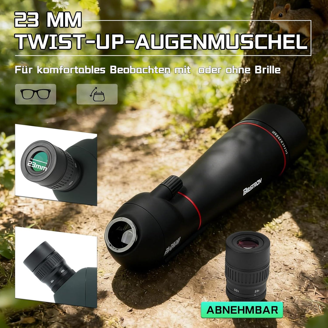 25-75 x 100 mm Spektiv mit Stativ, Porro Prisma FMC Objektiv -Low Light Vision mit Handy Adapter Tra