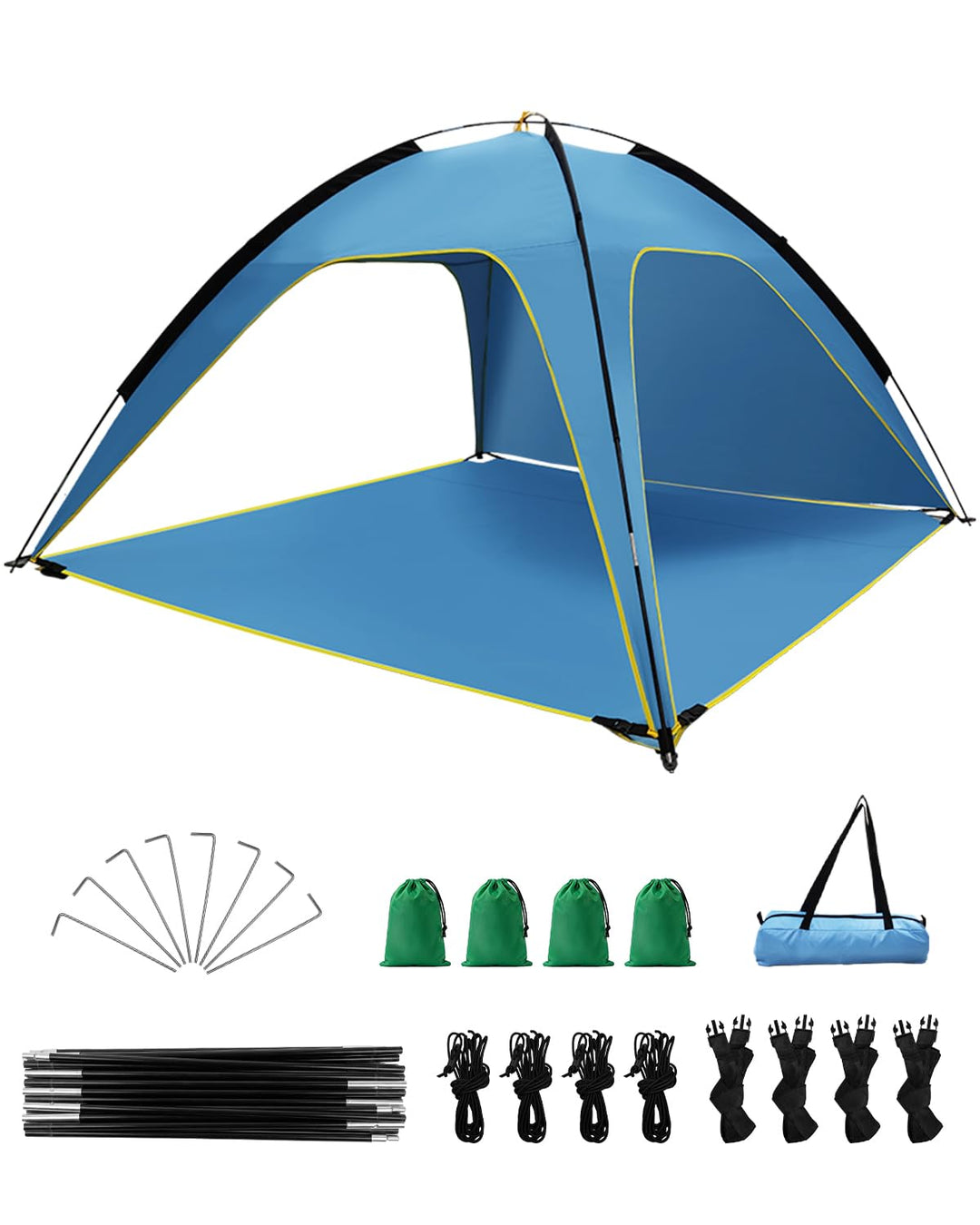 MYMULIKE Strandzelt UV50+ Sonnenschutz, 210x210x130cm 4-6 Personen, 190T Polyester mit 8mm Fiberglas