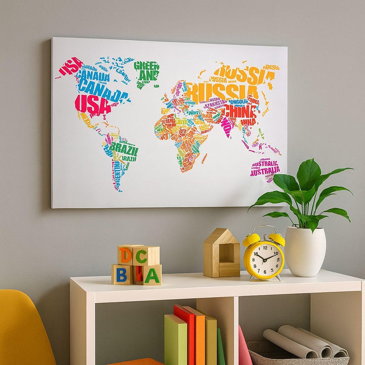 Bilder auf Leinwand 100x70cm Leinwandbild Karte Worte Welt Geographie Gross Wanddeko Bild Schlafzimm