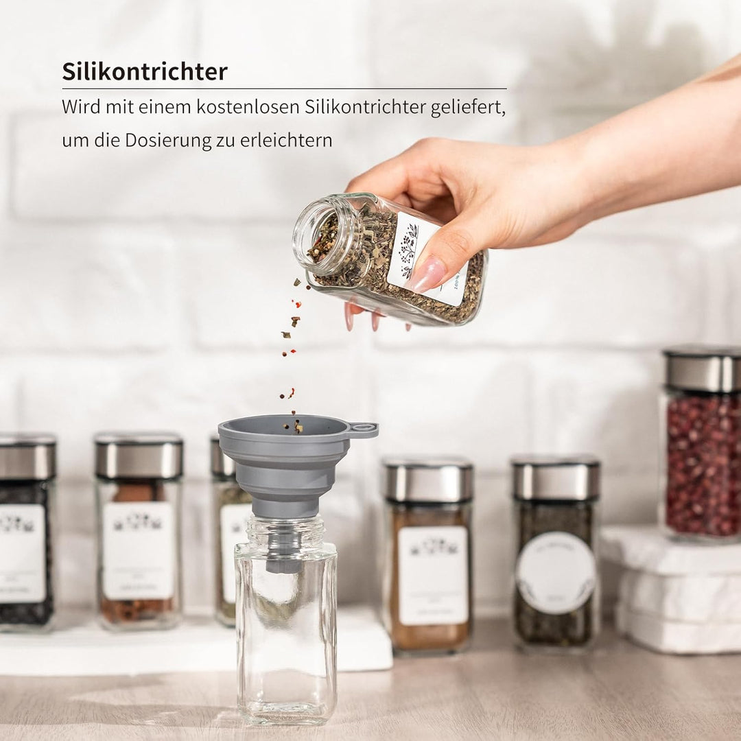 12 Gewürzgläser Eckig,120ML Gewürzdosen Set mit Streueinsatz,Gewürzstreuer mit Drehdeckel-Starke Ver
