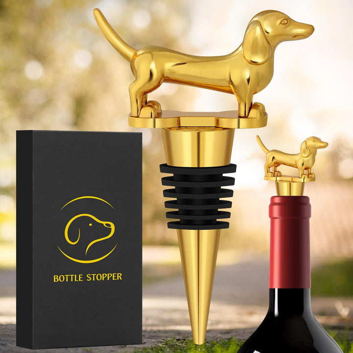 LKKCHER Gold Dackel Weinflaschenverschluss, Dackel Geschenke, Dackel Deko Geburtstagsgeschenk Weinge