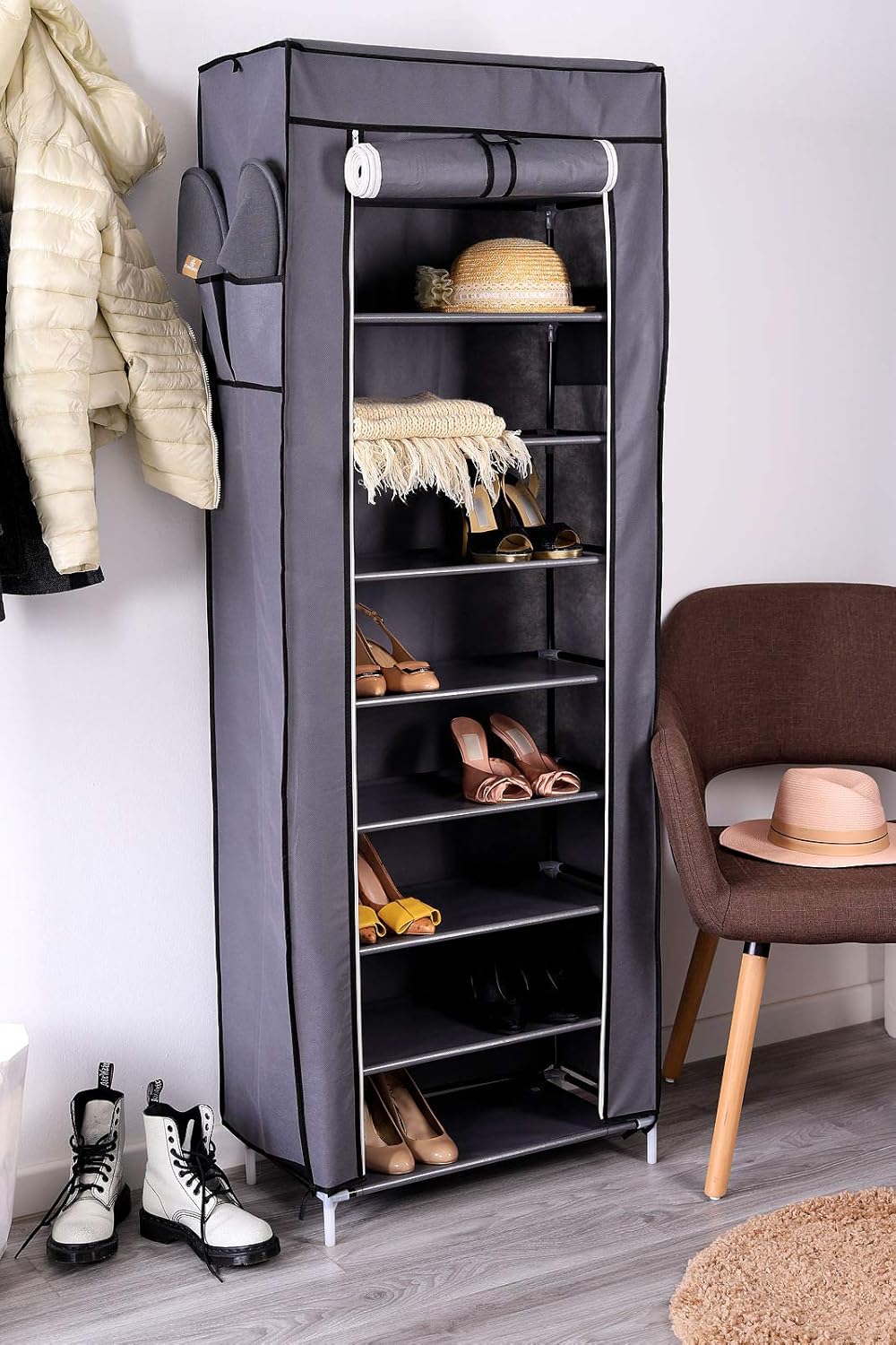 dibea Faltschrank schmal mit Vlieshülle 60x160x30 cm, grau, Grau