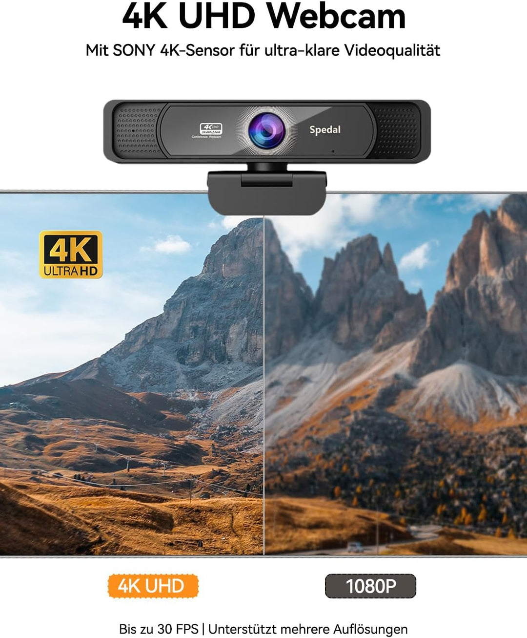 Spedal 4K Webcam with Microphone and Tripod, HD Web Camera with 120°Field of View and Remote Control