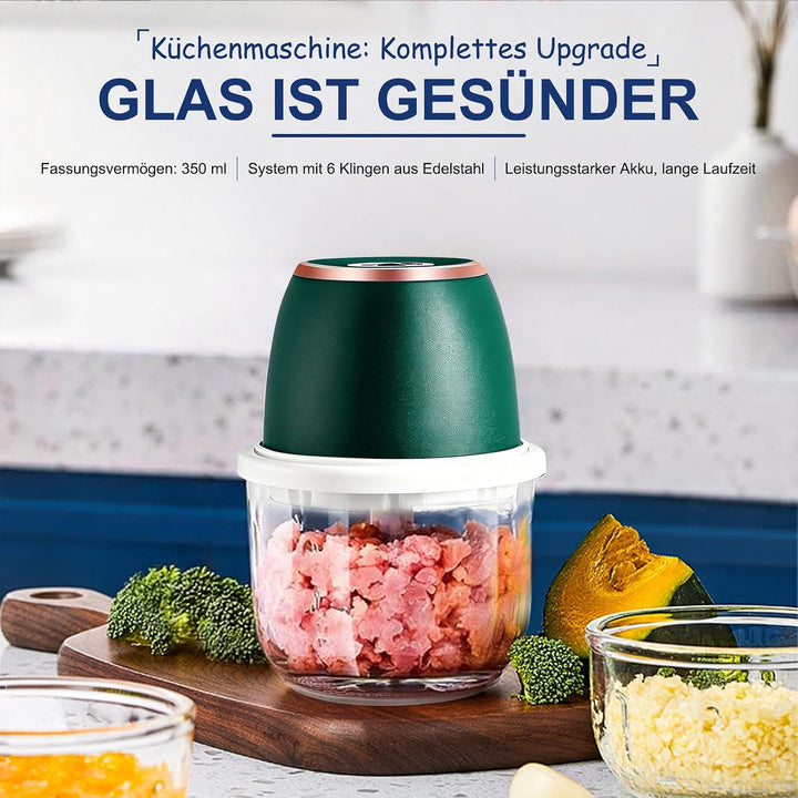 Zwiebel Zerkleinerer, Zerkleinerer Küche,350 ml,6 Edelstahlklingen,Mit Typ-C-Ladekabel für die heimi