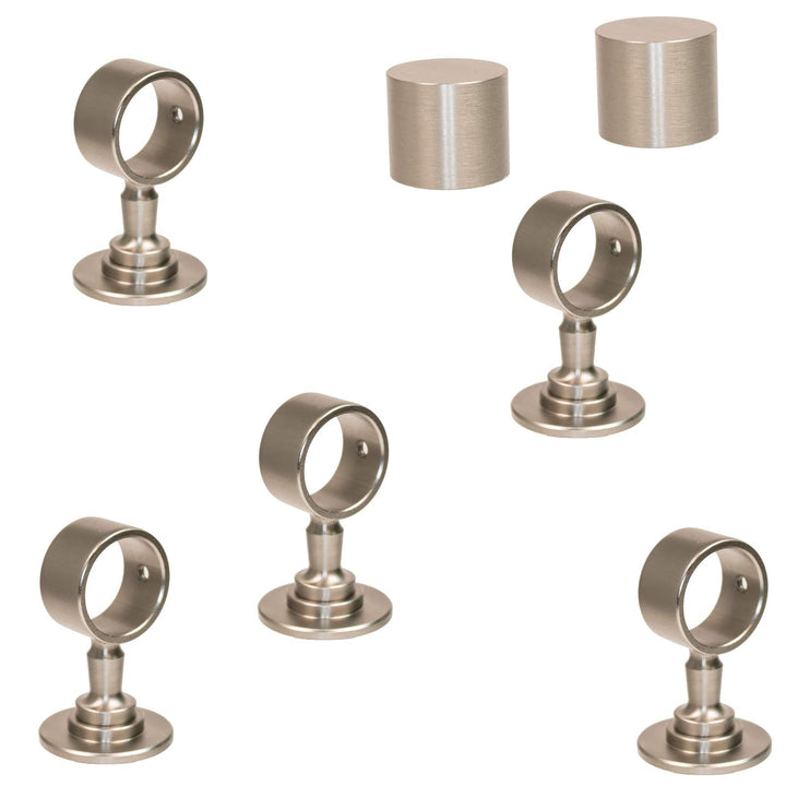 2 Endkappen und 5 Seilträger "Nickel matt" für 30mm Handlaufseil 2 Endkappen & 5 Seilträger, 2 Endka