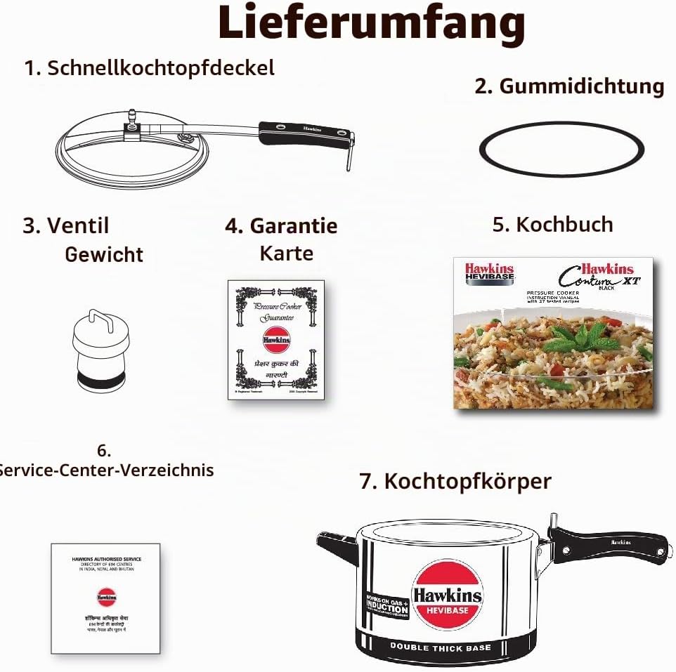 HAWKINS H 56 H56 Hevibase Schnellkochtopf, Induktionskompatibel, Aluminium, 5 Liter, Silber 5-Litre,
