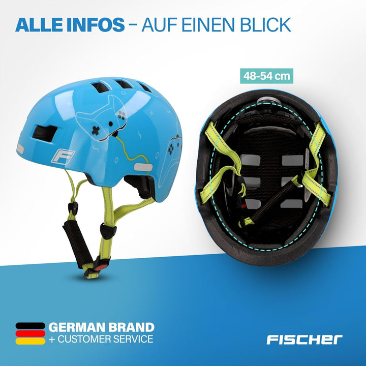 FISCHER BMX Kinder-Helm, Fahrradhelm, Radhelm, Dirt Bike Helm Plus mit integriertem LED-Rücklicht XS